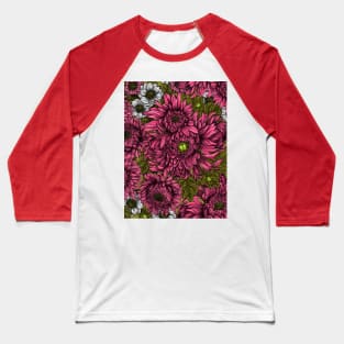 Pink and white chrysanthemum flowers and green bettles Baseball T-Shirt